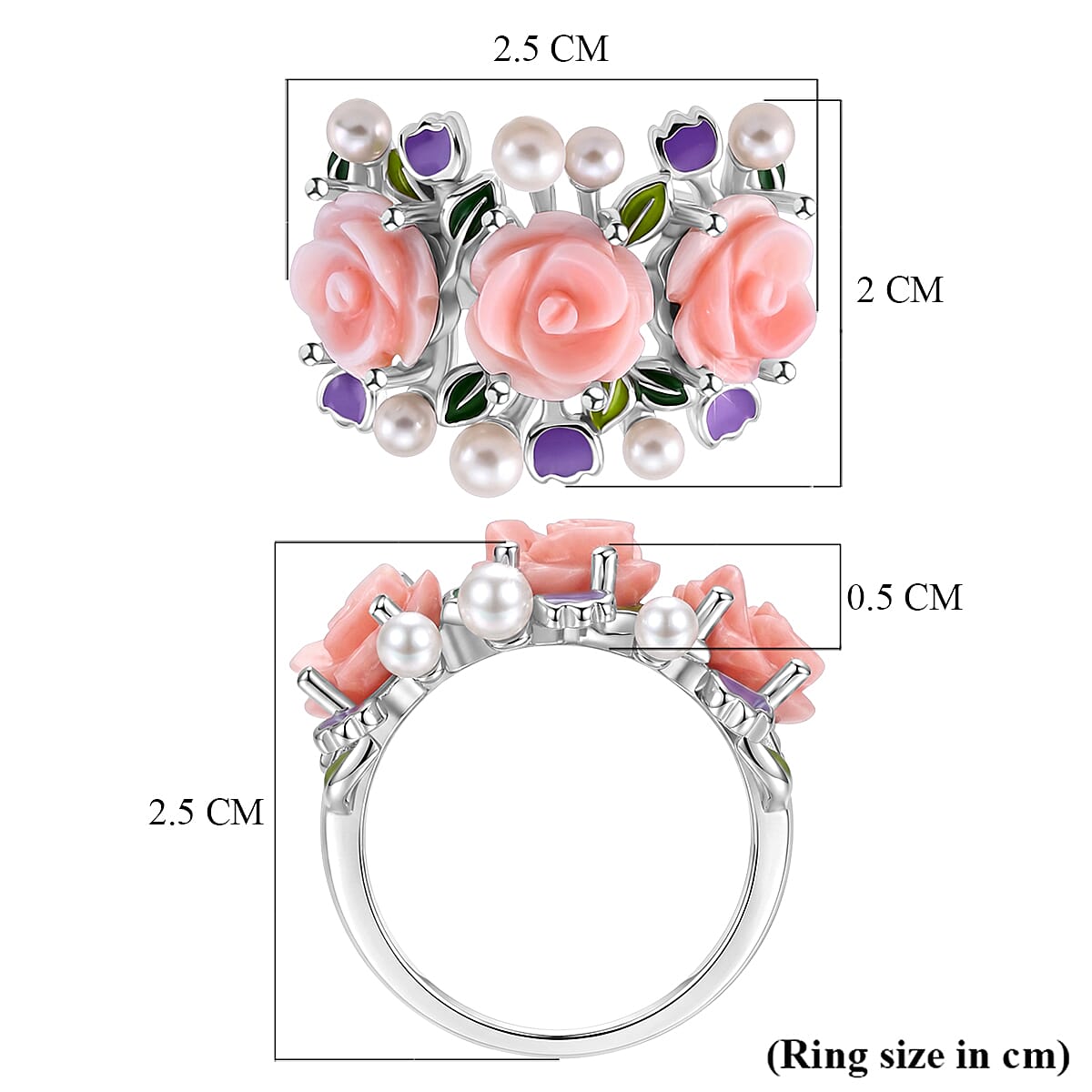 D'Joy - Pink Mother Of Pearl & Fresh Water Pearl Floral Ring in Rhodium Overlay Sterling Silver 5.10 Ct.