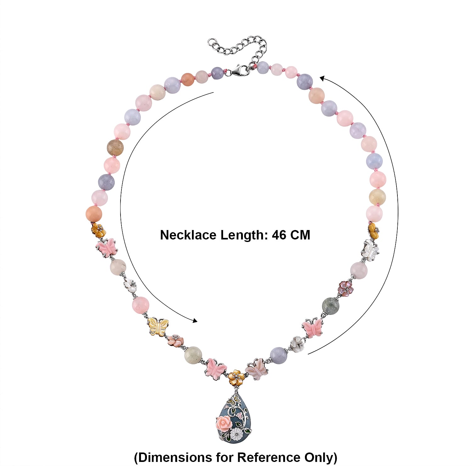 D'Joy - Purple Mother of Pearl & Multi Gemstones Adjustable Drop Necklace (Size - 18-2 Ext) in Rhodium Overlay Sterling Silver 176.40 Ct
