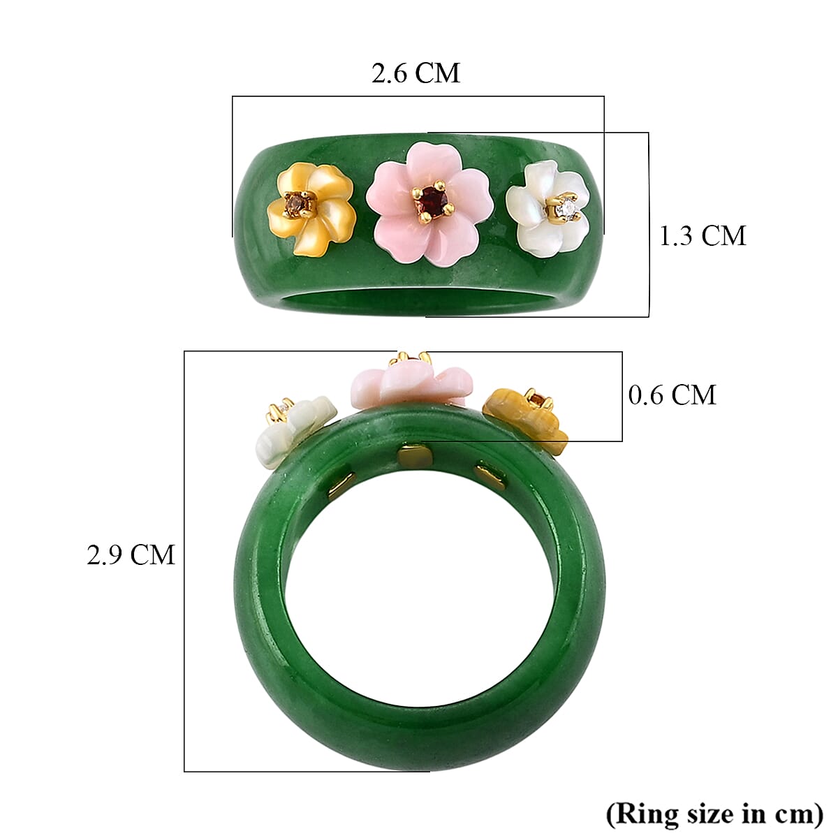 D'Joy - Pink Mother Of Pearl & Multi Gemstones Floral Band Ring in Yellow Gold Plated Sterling Silver 34.08 Ct.
