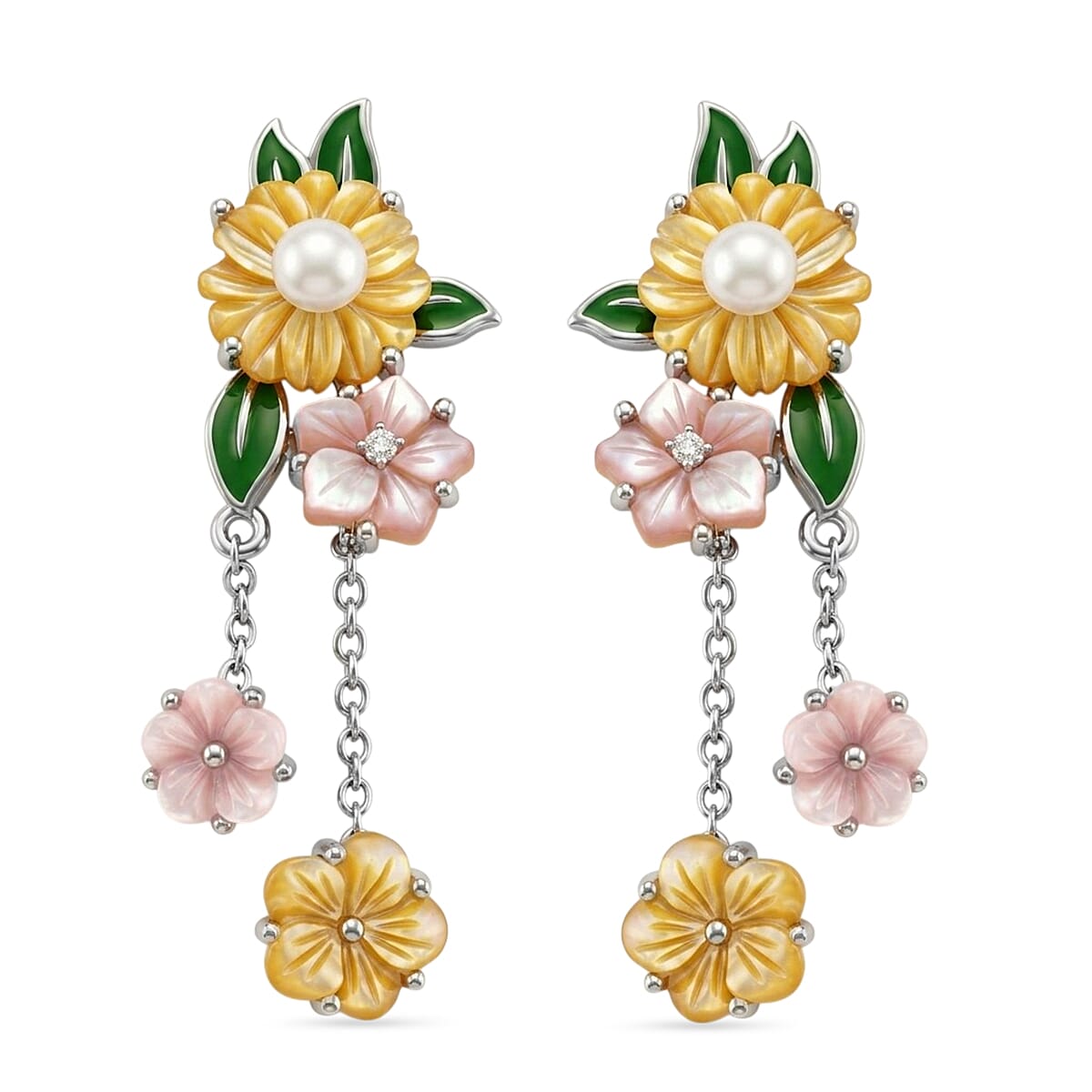 D'Joy Pink Mother Of Pearl, Multi Gemstones Earring Sterling Silver  8.040  Ct.