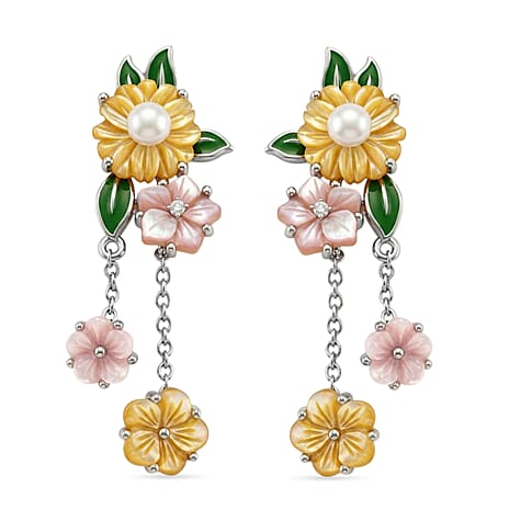 D'Joy Pink Mother Of Pearl, Multi Gemstones Earring Sterling Silver  8.040  Ct.