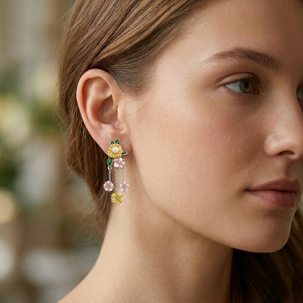 D'Joy Pink Mother Of Pearl, Multi Gemstones Earring Sterling Silver  8.040  Ct.