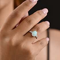 D'Joy - Ethiopian Opal & Natural White Diamond Ring in Rhodium Overlay Sterling Silver 1.93 Ct.