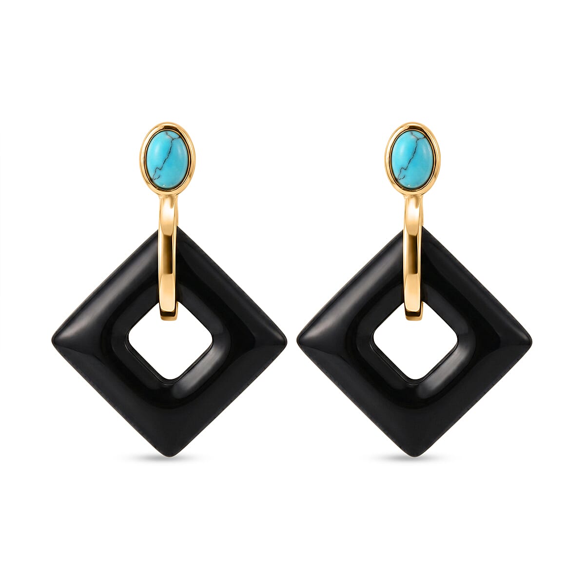 Shungite & Blue Howlite Geometric Drop Earring in Yellow Gold Tone 53.00 Ct.