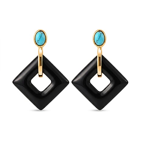 Shungite & Blue Howlite Geometric Drop Earring in Yellow Gold Tone 53.00 Ct.