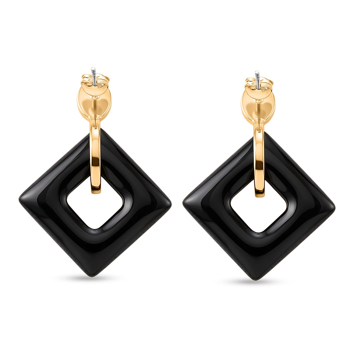 Shungite & Blue Howlite Geometric Drop Earring in Yellow Gold Tone 53.00 Ct.