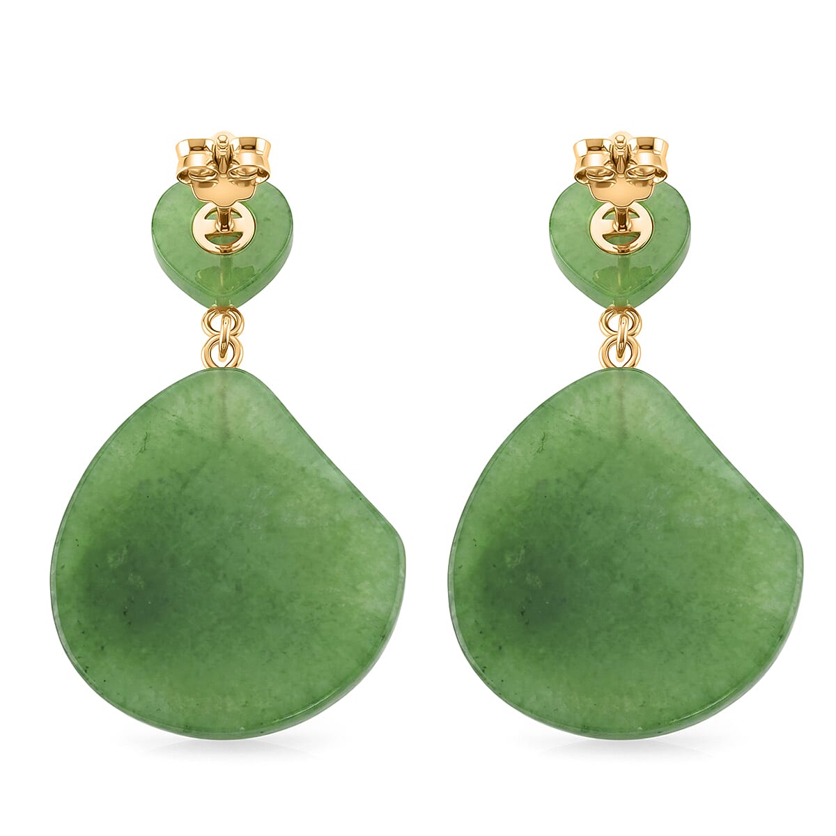 D'Joy - Enhanced Green Jade & White Cubic Zirconia Earring with Push Back in Rhodium Overlay Sterling Silver 21.00 Ct.