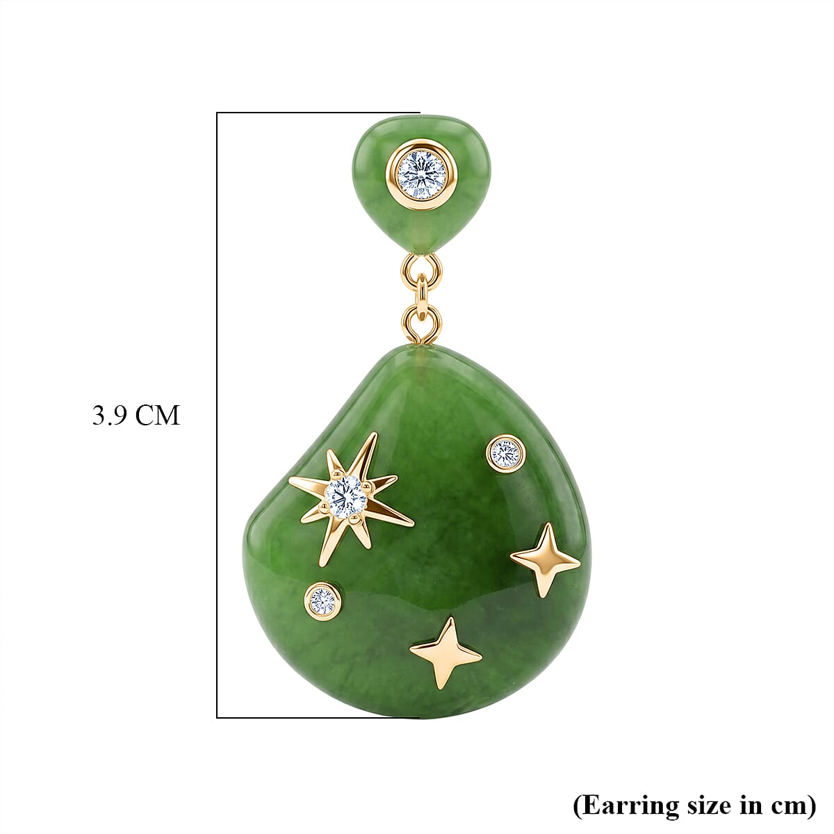 D'Joy - Enhanced Green Jade & White Cubic Zirconia Earring with Push Back in Rhodium Overlay Sterling Silver 21.00 Ct.