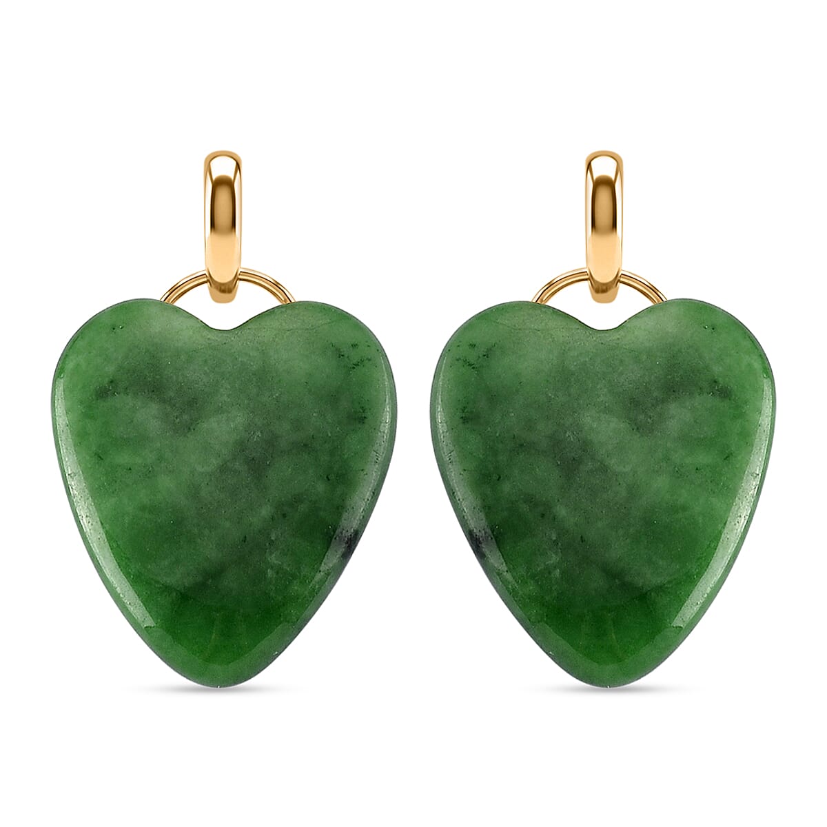 D'Joy - Enhanced Green Jade Heart Earring with Push Back in Yellow Gold Plated Sterling Silver 20.00 Ct.