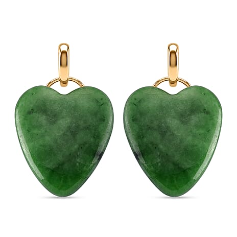 D'Joy - Enhanced Green Jade Heart Earring with Push Back in Yellow Gold Plated Sterling Silver 20.00 Ct.
