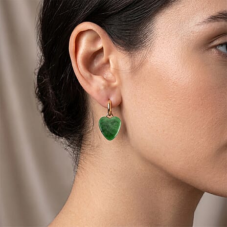 D'Joy - Enhanced Green Jade Heart Earring with Push Back in Yellow Gold Plated Sterling Silver 20.00 Ct.
