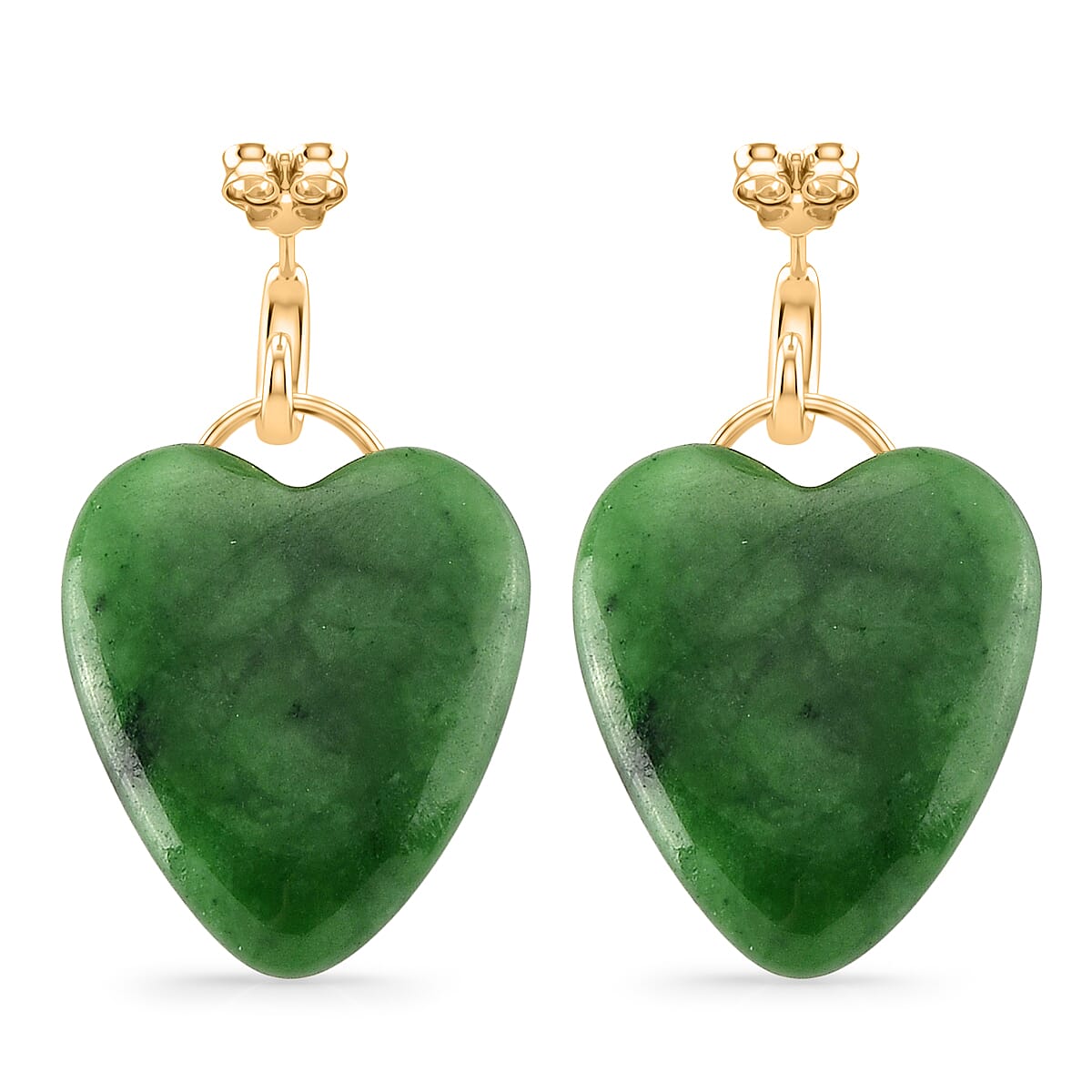 D'Joy - Enhanced Green Jade Heart Earring with Push Back in Yellow Gold Plated Sterling Silver 20.00 Ct.