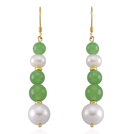 D'Joy - Green Jade & Fresh Water Pearl Beads Drop Earring with Hook in Yellow Gold Plated Sterling Silver 35.00 Ct. D'Joy - Green Jade & Fresh Water Pearl Beads Drop Earring with Hook in Yellow Gold Plated Sterling Silver 35.00 Ct.