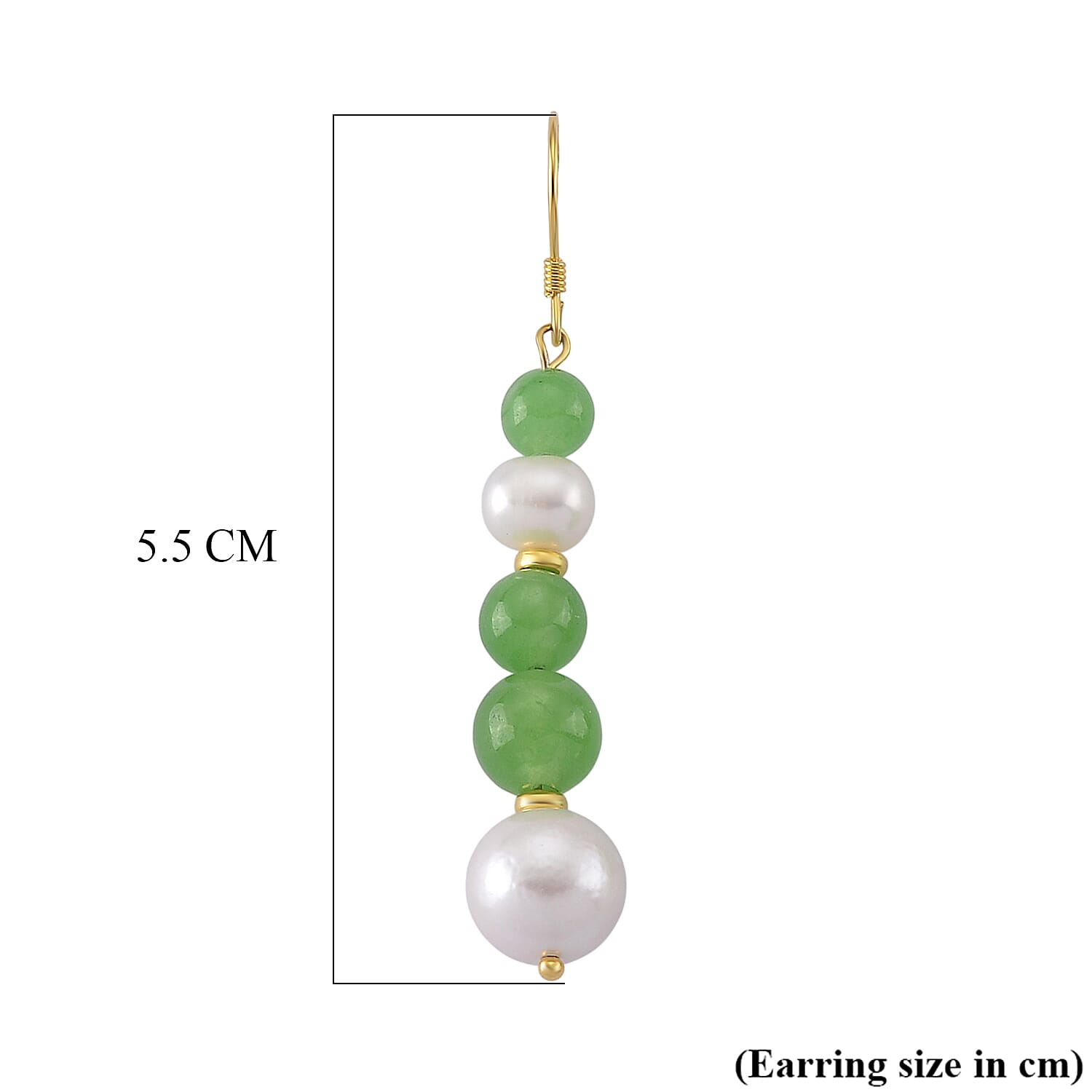 D'Joy - Green Jade & Fresh Water Pearl Beads Drop Earring with Hook in Yellow Gold Plated Sterling Silver 35.00 Ct.