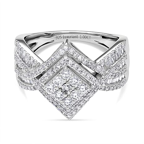 Luxuriant - Lab Grown Diamond (SI-G-H) Kite Design Ring in Rhodium Overlay Sterling Silver