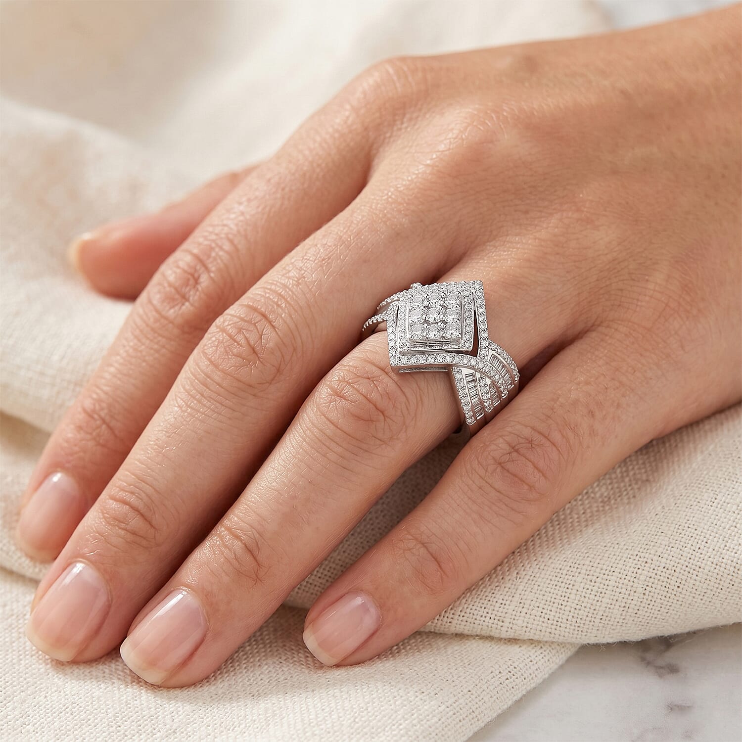 Luxuriant - Lab Grown Diamond (SI-G-H) Kite Design Ring in Rhodium Overlay Sterling Silver