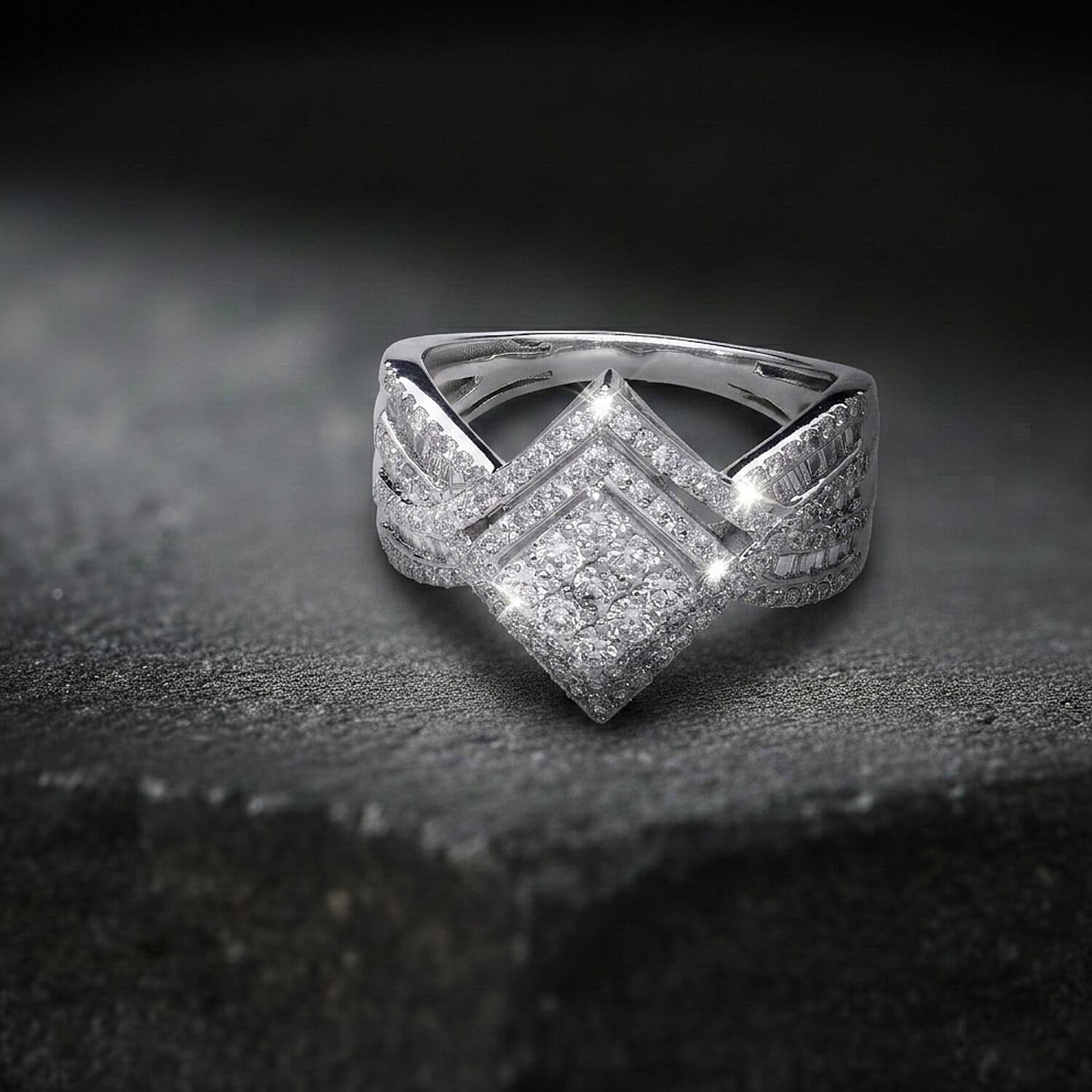 Luxuriant - Lab Grown Diamond (SI-G-H) Kite Design Ring in Rhodium Overlay Sterling Silver