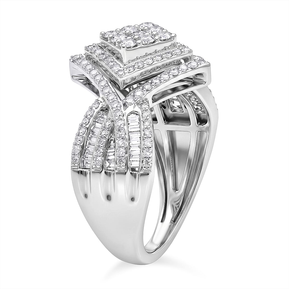 Luxuriant - Lab Grown Diamond (SI-G-H) Kite Design Ring in Rhodium Overlay Sterling Silver