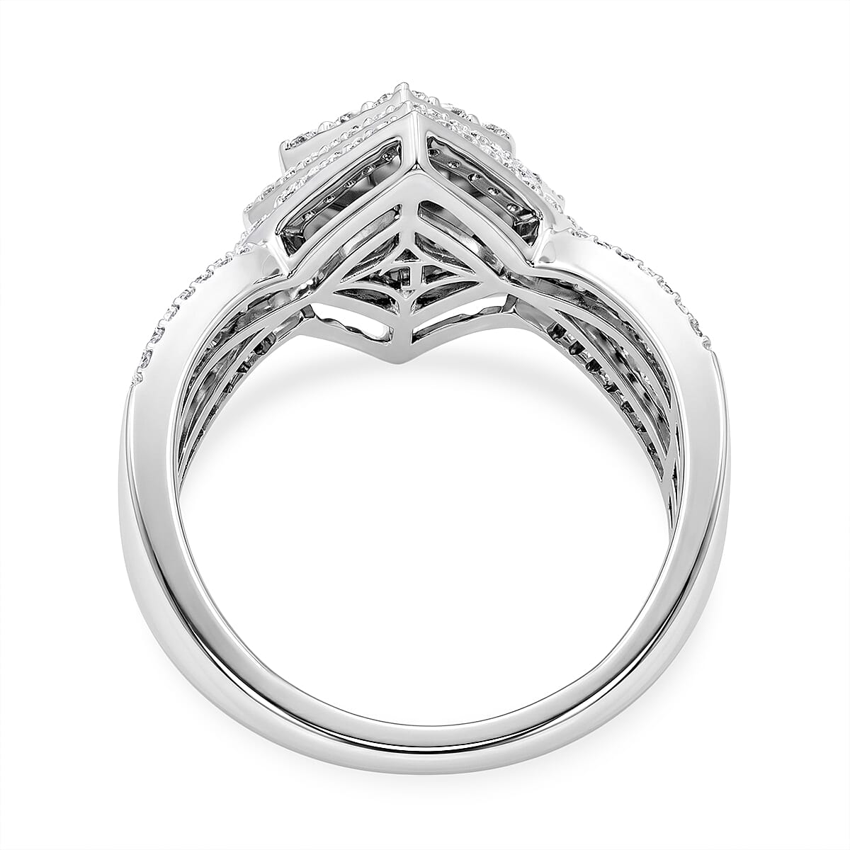 Luxuriant - Lab Grown Diamond (SI-G-H) Kite Design Ring in Rhodium Overlay Sterling Silver