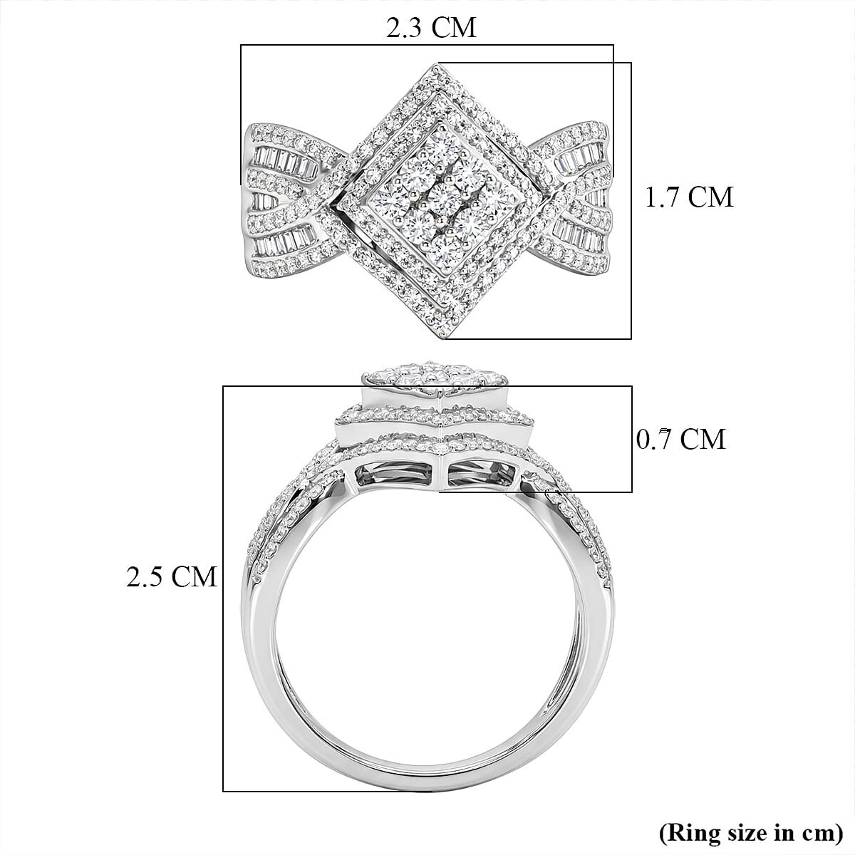 Luxuriant - Lab Grown Diamond (SI-G-H) Kite Design Ring in Rhodium Overlay Sterling Silver