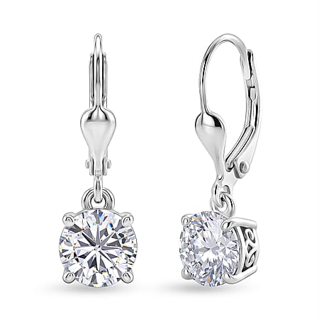 D'Joy Moissanite Earring with Lever Back in Rhodium Overlay Sterling Silver 2.40 Ct. D'Joy Moissanite Earring with Lever Back in Rhodium Overlay Sterling Silver 2.40 Ct.