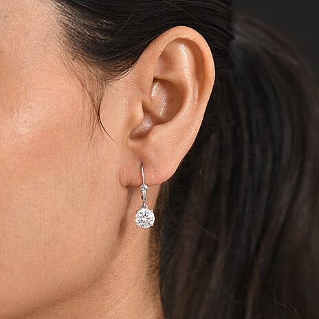 DOD - D'Joy Moissanite Earring with Lever Back in Rhodium Overlay Sterling Silver 2.40 Ct.