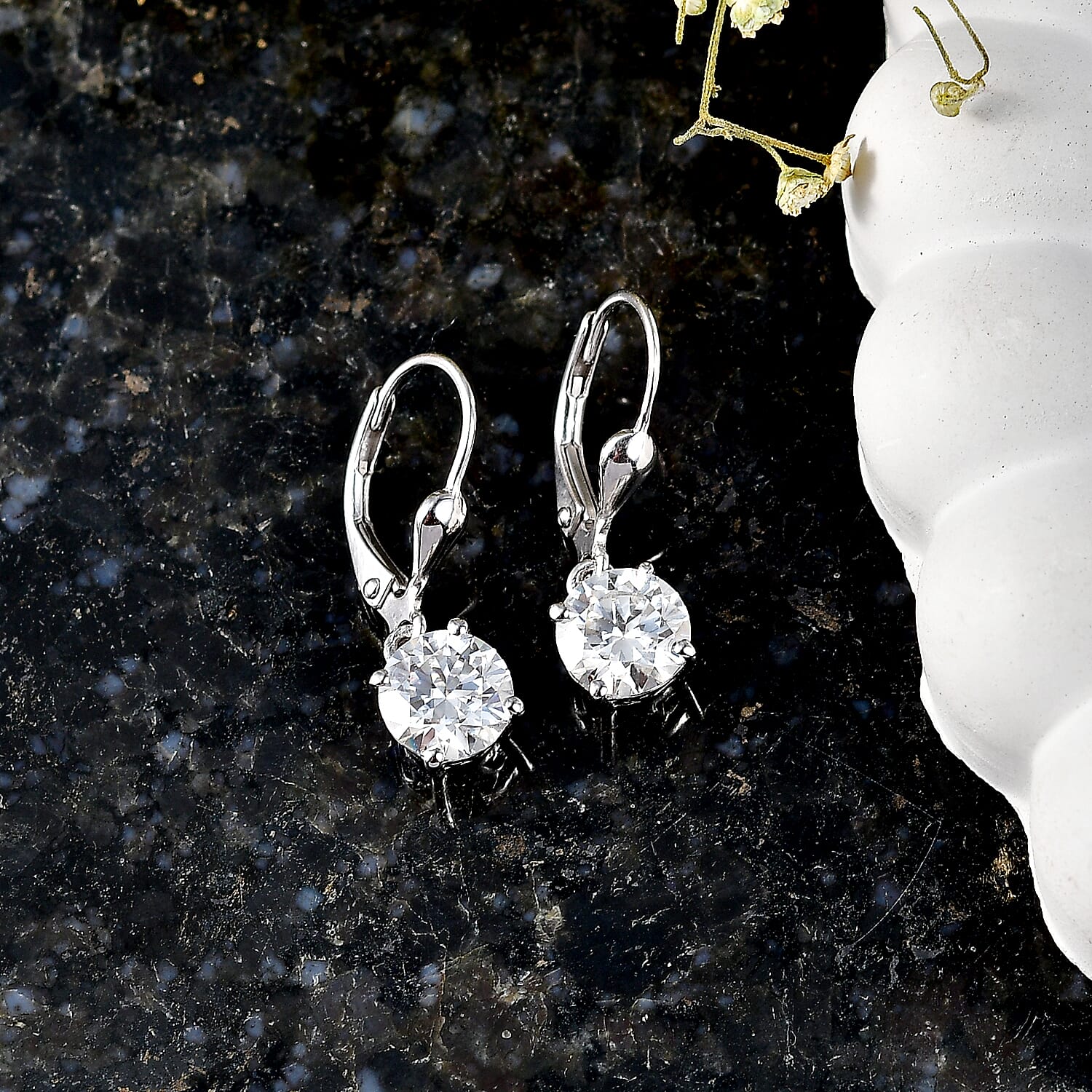 D'Joy Moissanite Earring in Rhodium OverlaySterling Silver  2.410  Ct.