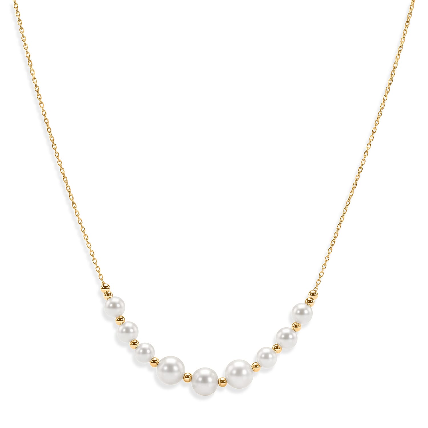 D'Joy - Chinese Akoya Pearl Adjustable Beads Necklace (Size - 18-2 Ext) in Yellow Gold Plated Sterling Silver 10.00 Ct.