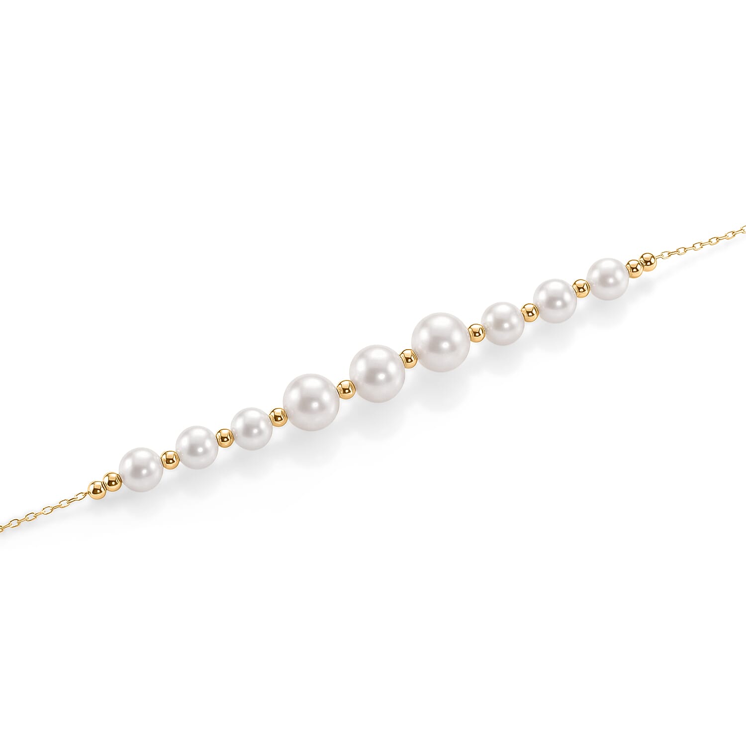 D'Joy - Chinese Akoya Pearl Adjustable Beads Necklace (Size - 18-2 Ext) in Yellow Gold Plated Sterling Silver 10.00 Ct.