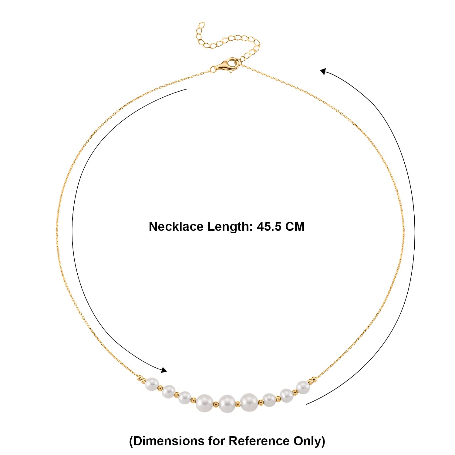 D'Joy - Chinese Akoya Pearl Adjustable Beads Necklace (Size - 18-2 Ext) in Yellow Gold Plated Sterling Silver 10.00 Ct.