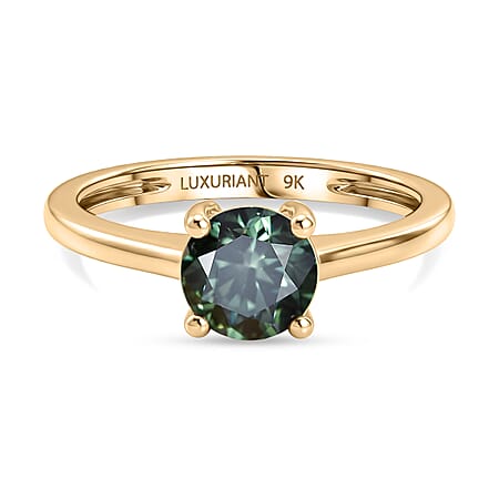 Luxuriant - 9K Yellow Gold SGL Certified Lab Grown Green Diamond (SI) Solitaire Ring 1.00 Ct.