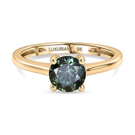Luxuriant - 9K Yellow Gold SGL Certified Lab Grown Green Diamond (SI) Solitaire Ring 1.00 Ct.