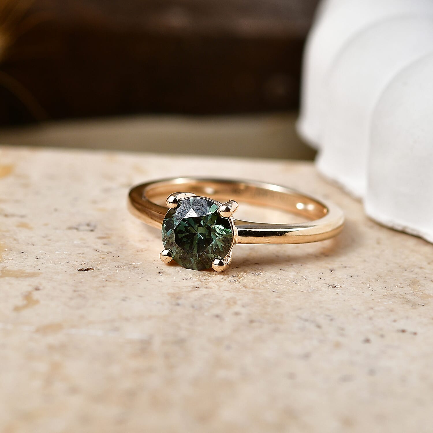 Luxuriant - 9K Yellow Gold SGL Certified Lab Grown Green Diamond (SI) Solitaire Ring 1.00 Ct.