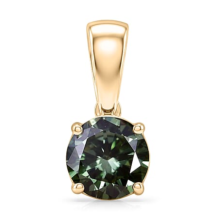 LUXURIANT 1 Ct. Lab Grown Green Diamond Round Cut Solitaire Pendant in 9K Yellow Gold SGL Certified (SI)