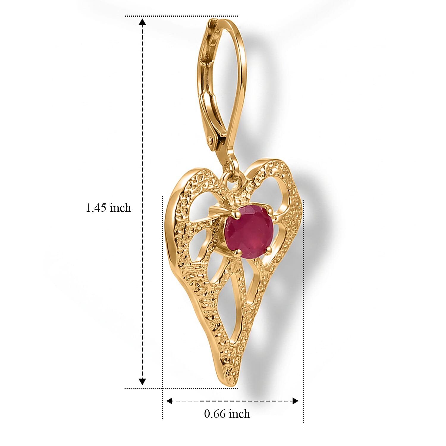 EverTrue - African Ruby Heart Dangle Earring with Lever Back in Yellow Gold Tone 1.50 Ct.