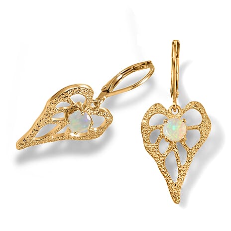 EverTrue - Ethiopian Opal Heart Dangle Earring with Lever Back in Yellow Gold Tone