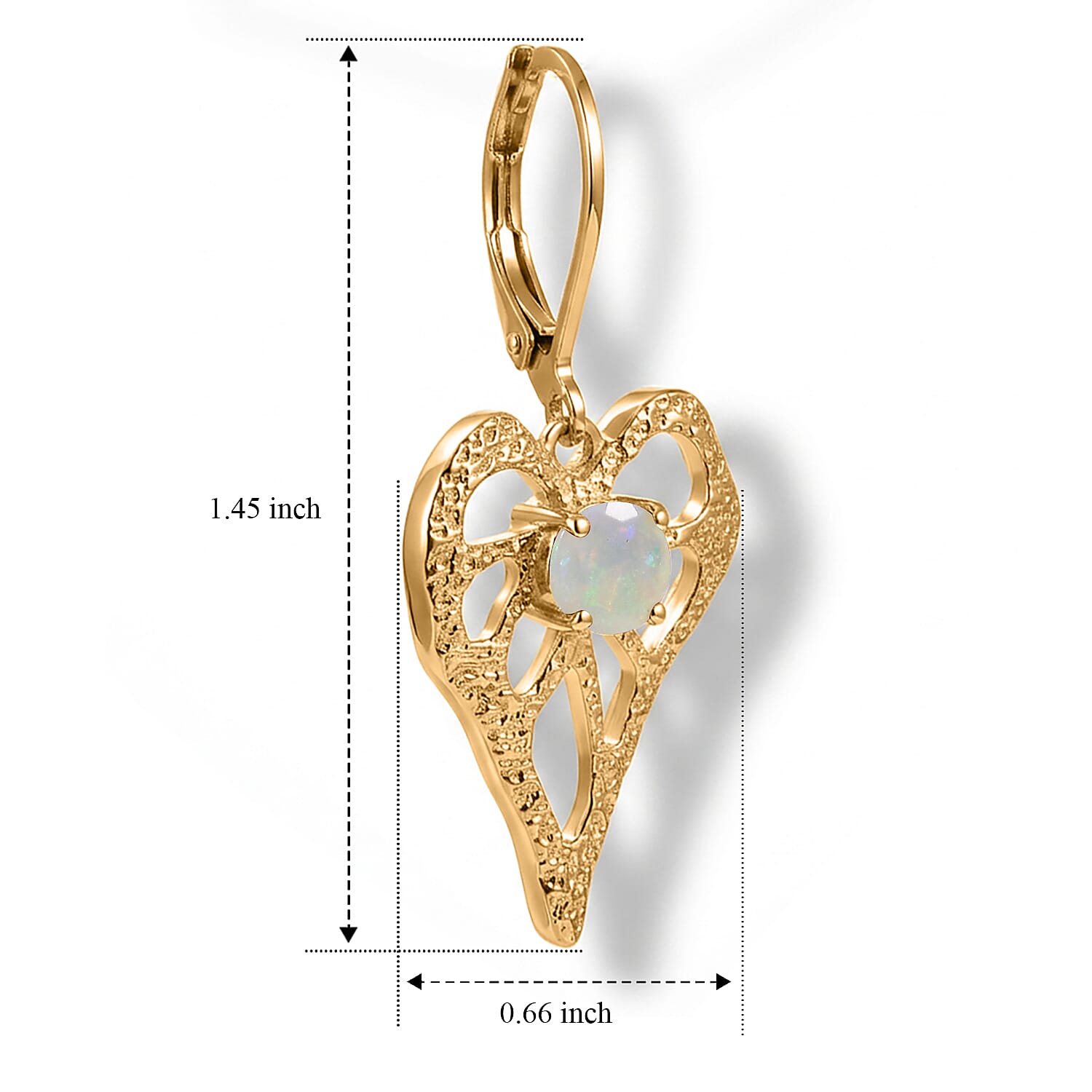EverTrue - Ethiopian Opal Heart Dangle Earring with Lever Back in Yellow Gold Tone