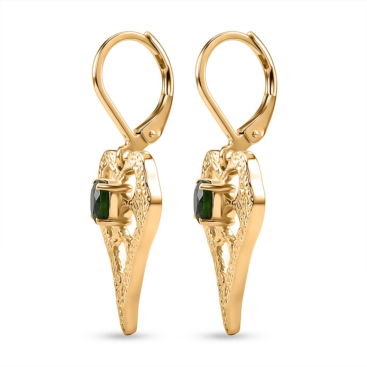 EverTrue - Natural Chrome Diopside Heart Dangle Earring with Lever Back in Yellow Gold Tone 1.10 Ct.