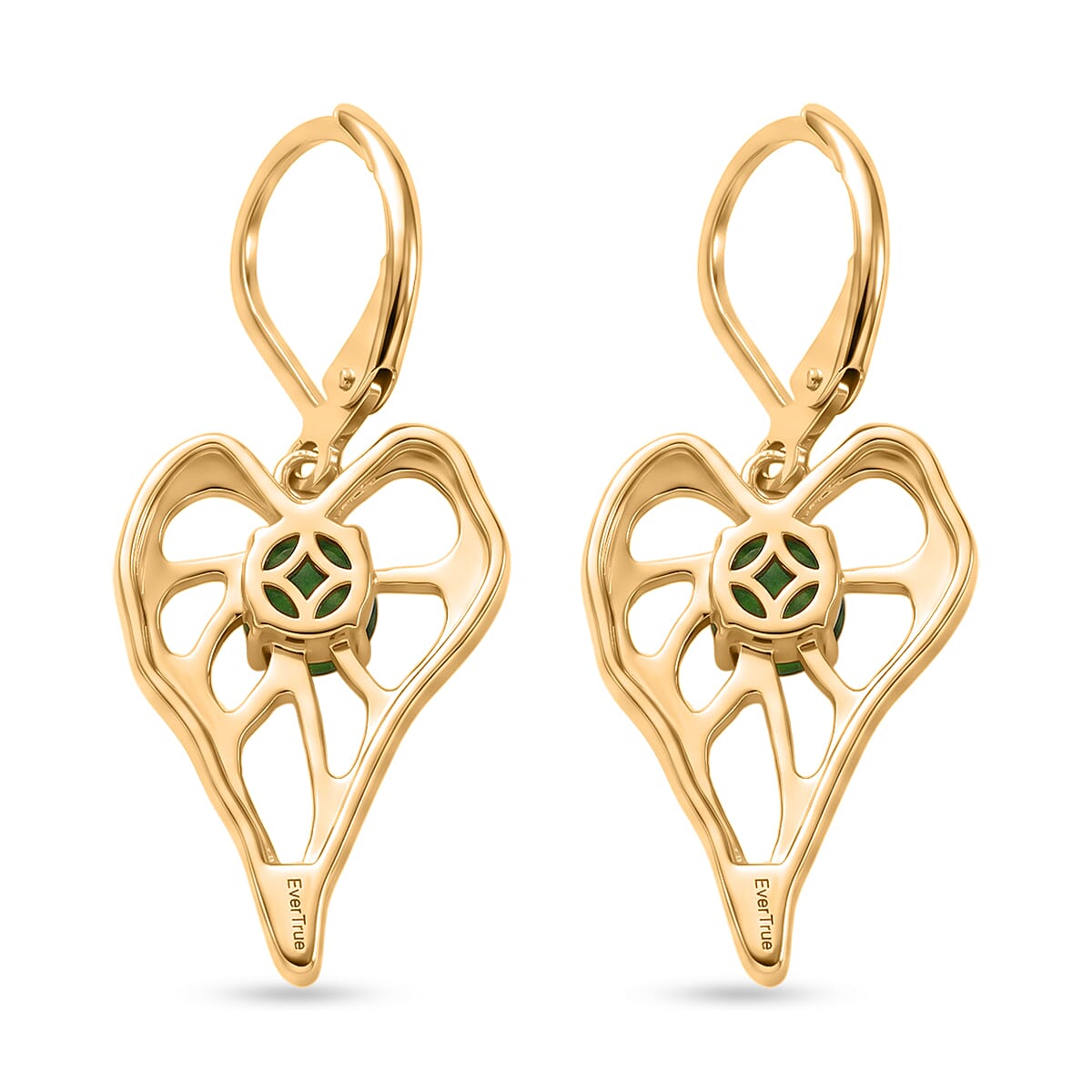 EverTrue - Natural Chrome Diopside Heart Dangle Earring with Lever Back in Yellow Gold Tone 1.10 Ct.