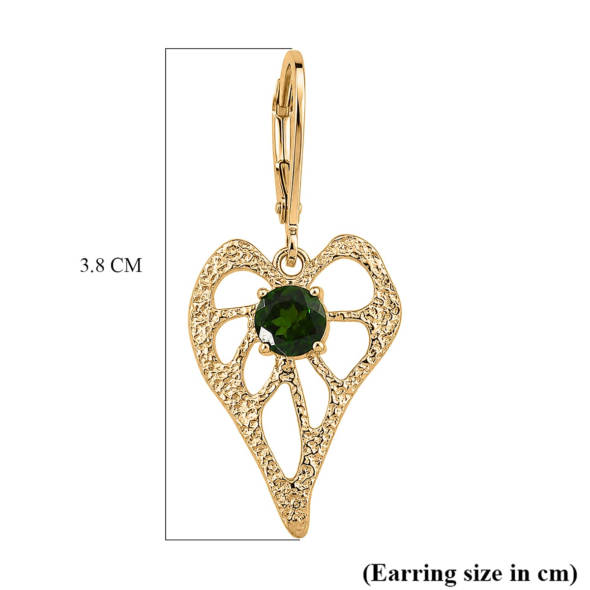 EverTrue - Natural Chrome Diopside Heart Dangle Earring with Lever Back in Yellow Gold Tone 1.10 Ct.