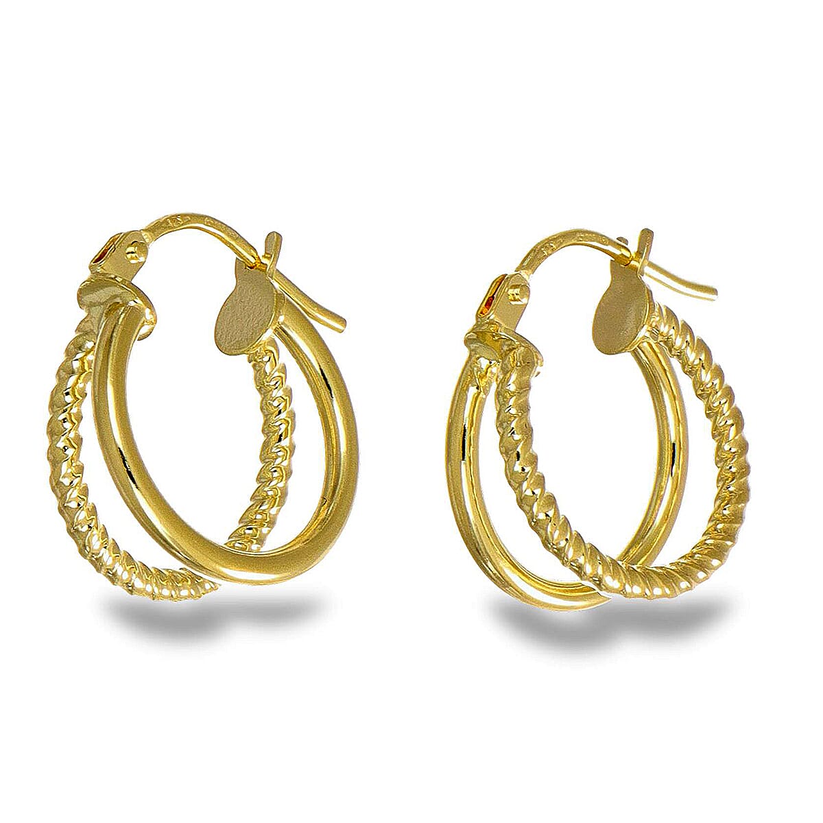 9K Yellow Gold Double Hoop Earring with Clasp