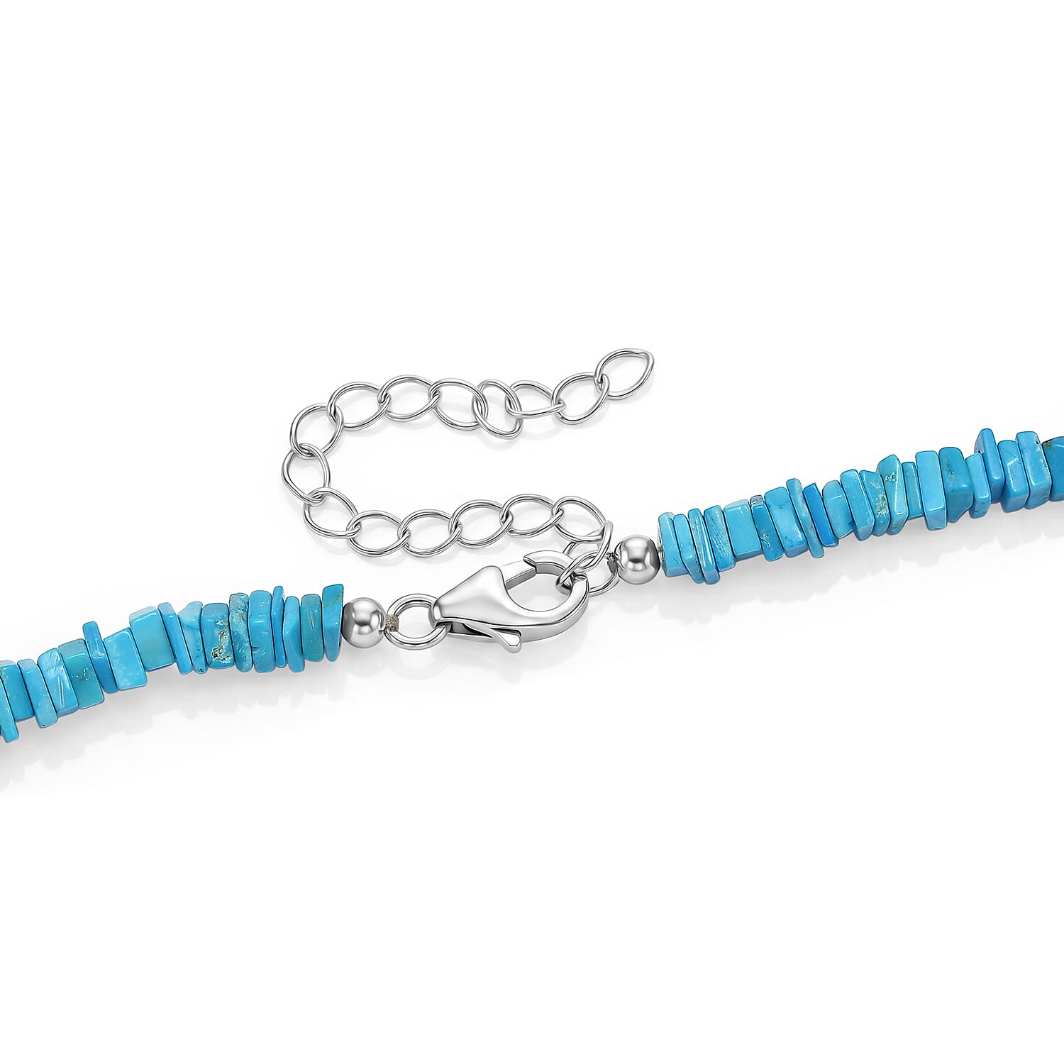 D'Joy - Turquoise Necklace (Size - 18-2 Ext) in Rhodium Overlay Sterling Silver 95.00 Ct.