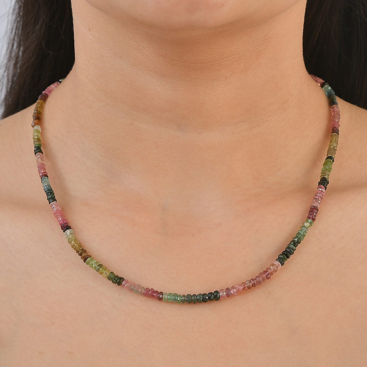 D'Joy - Multi-Tourmaline Necklace (Size - 18-2 Ext) in Rhodium Overlay Sterling Silver 55.00 Ct.