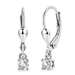 D'Joy Moissanite Solitaire Lever Back Earring in Rhodium OverlaySterling Silver  0.474  Ct.