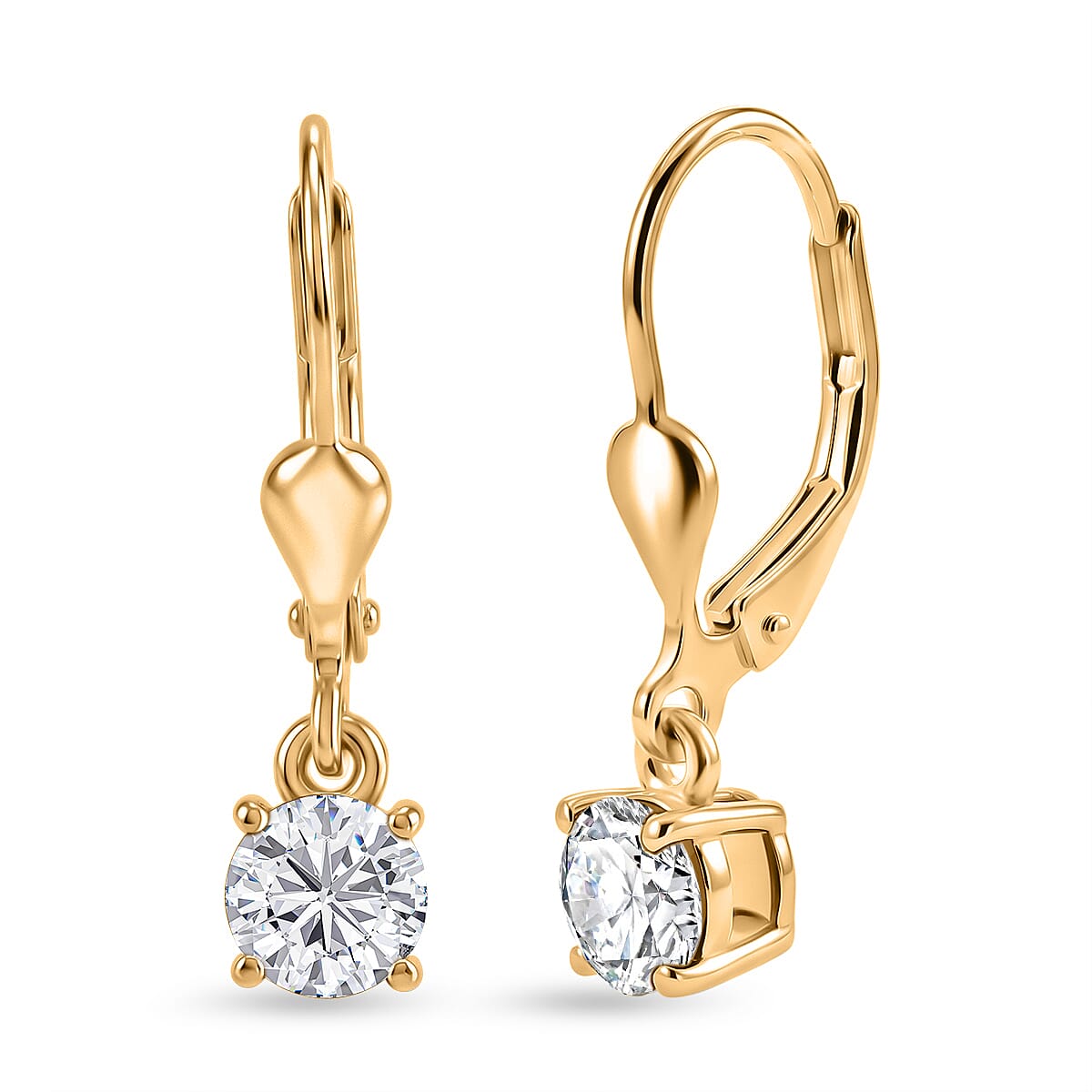 D'Joy Moissanite Solitaire Stud Push Post Earring in 18K YG VermeilSterling Silver  0.930  Ct.