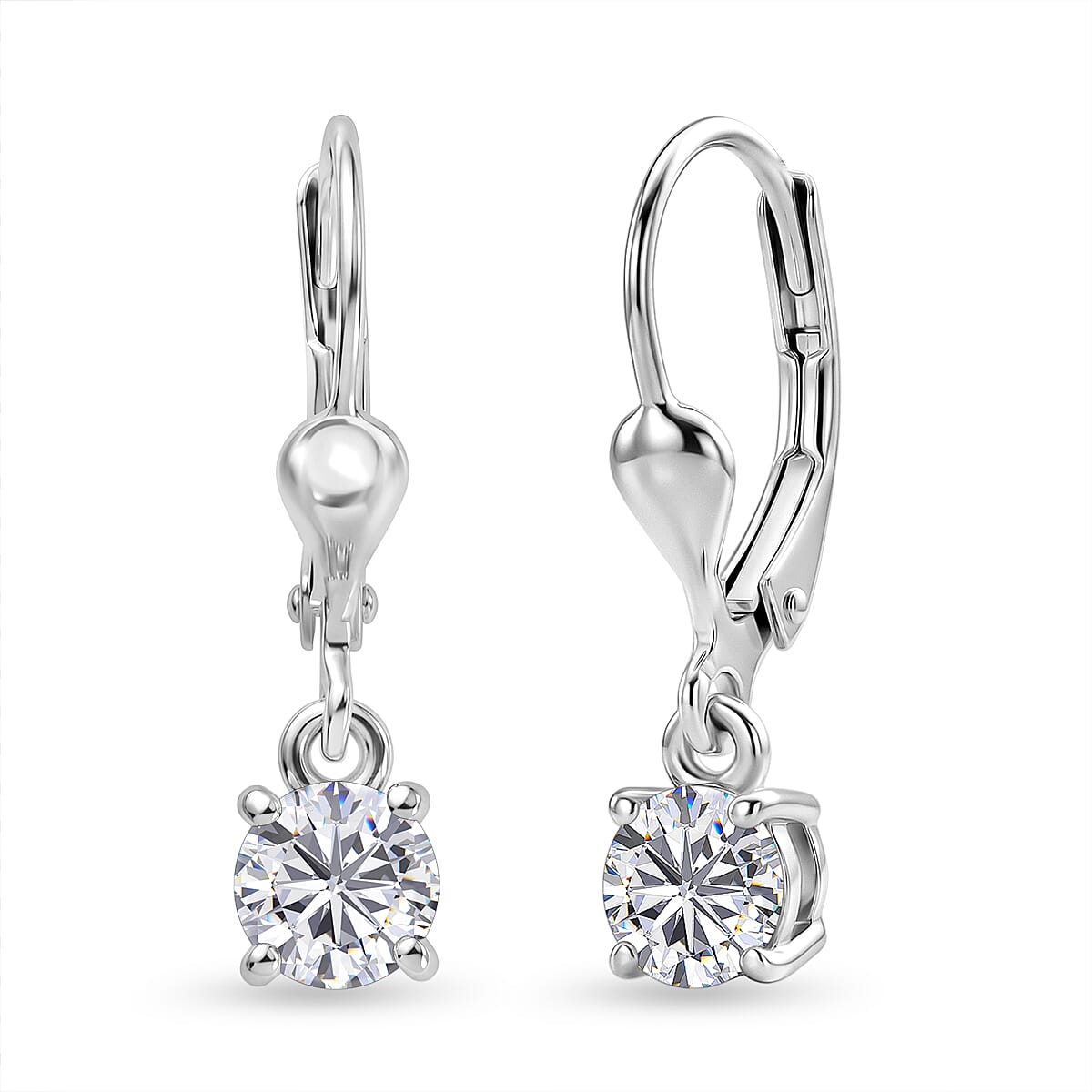 D'Joy Moissanite Solitaire Stud Push Post Earring in Rhodium OverlaySterling Silver  0.930  Ct.