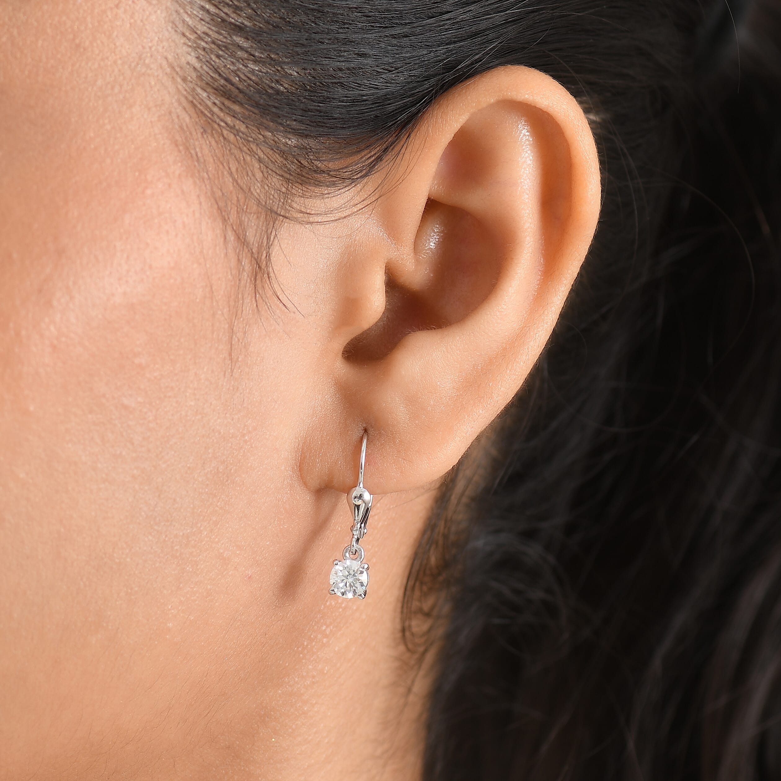 D'Joy Moissanite Solitaire Stud Push Post Earring in Rhodium OverlaySterling Silver  0.930  Ct.