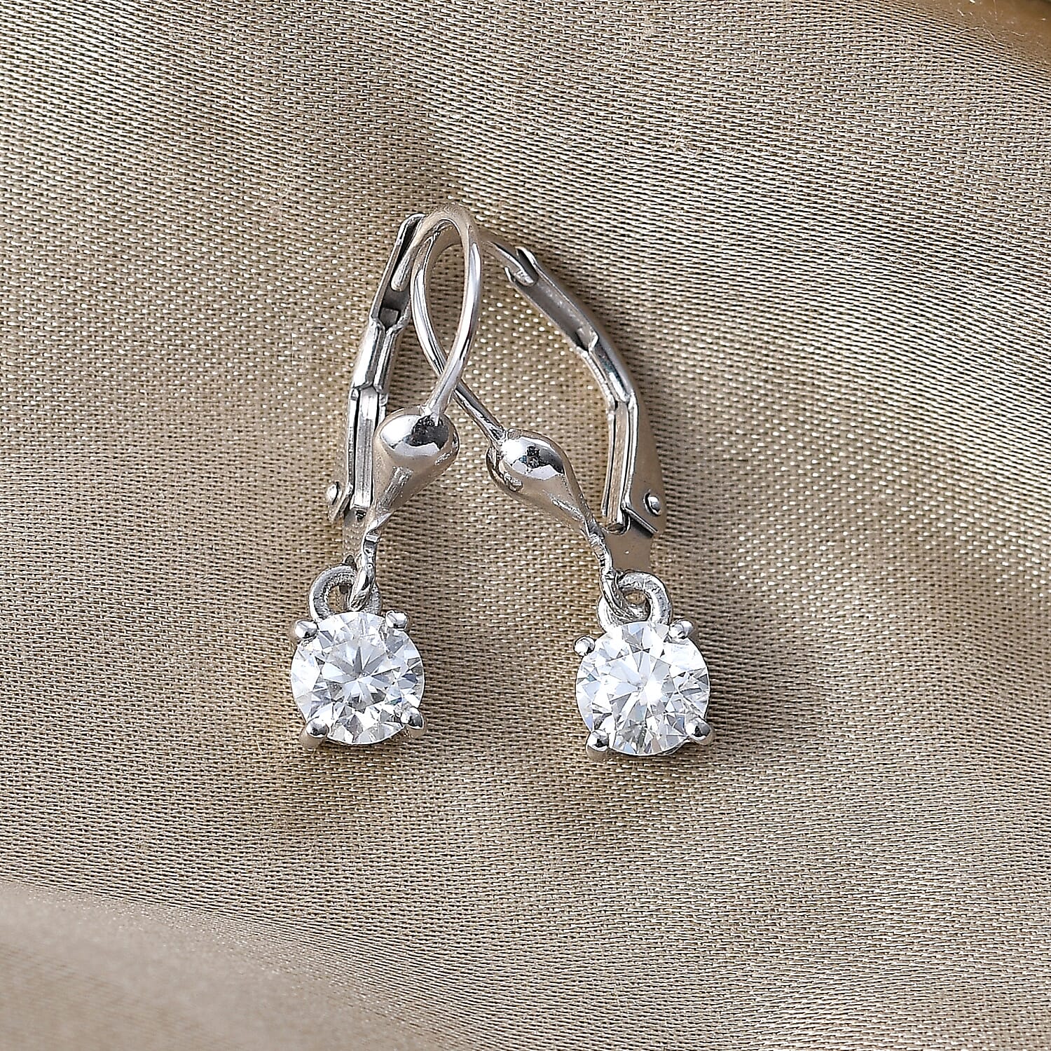 D'Joy Moissanite Solitaire Stud Push Post Earring in Rhodium OverlaySterling Silver  0.930  Ct.