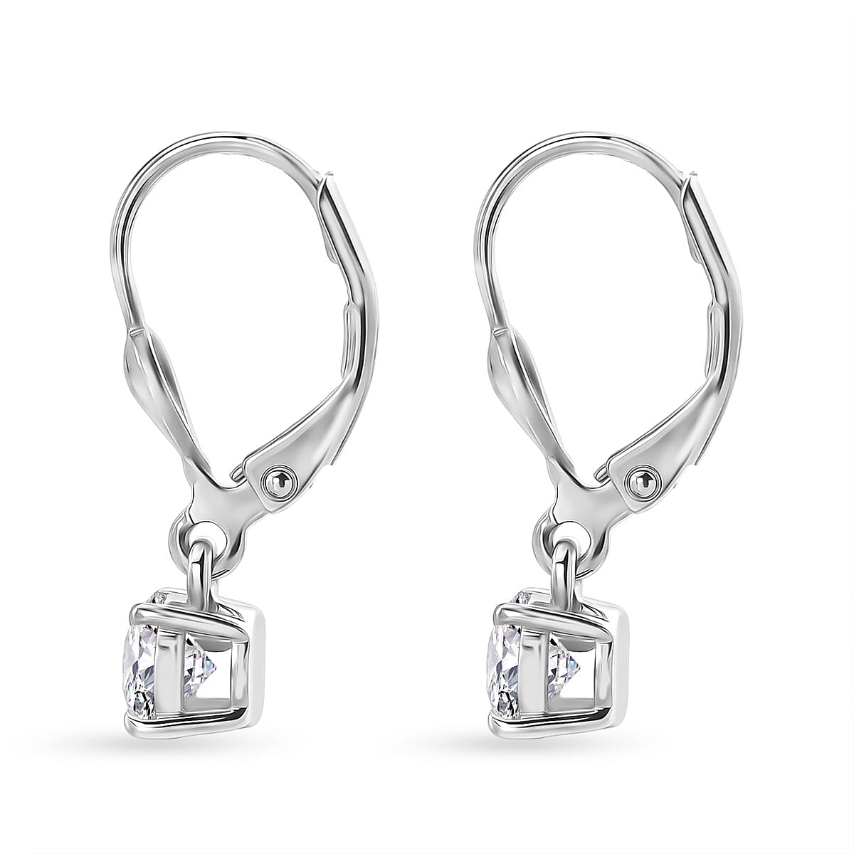 D'Joy Moissanite Solitaire Stud Push Post Earring in Rhodium OverlaySterling Silver  0.930  Ct.