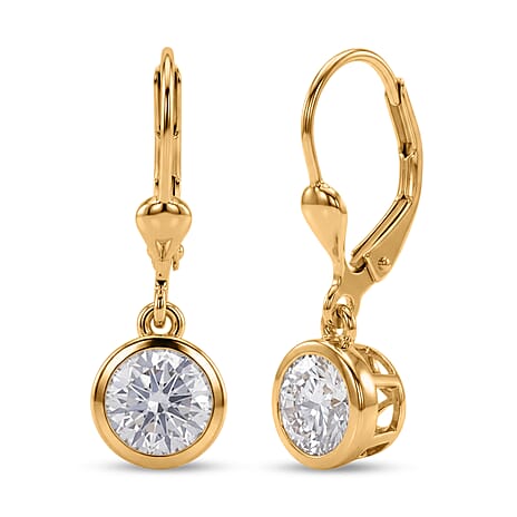 D'Joy Moissanite Solitaire Lever Back Earring in 18K YG VermeilSterling Silver  0.916  Ct.